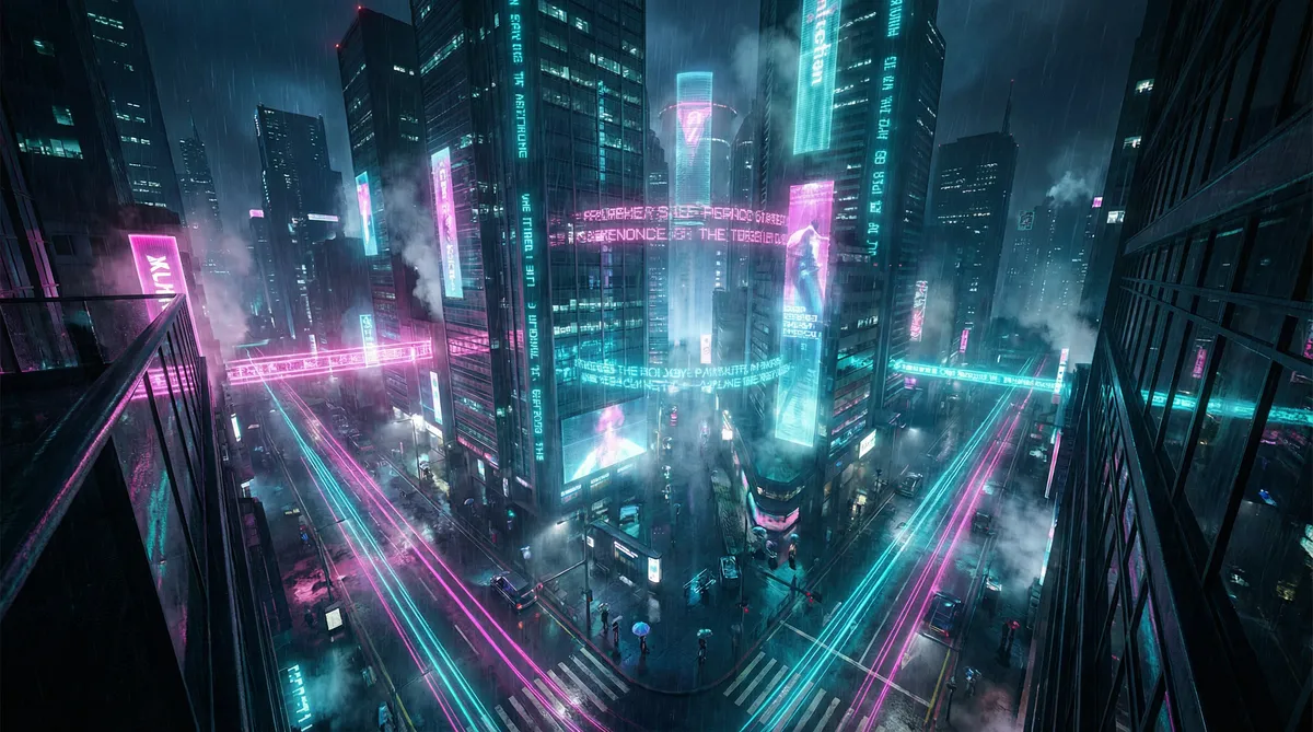 黄色仓库平台 竖屏短剧平台首页背景 - 赛博朋克都市夜景